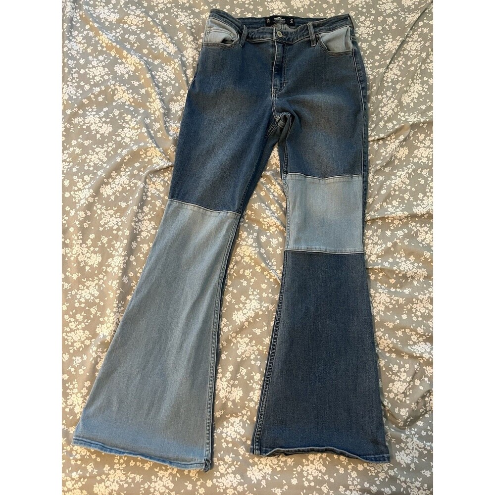 Hollister Men’s Blue Medium Wash High-Rise Flare Regular Fit Stretch Denim Jeans